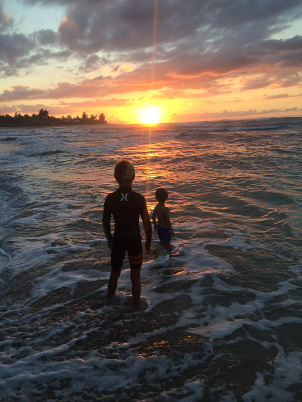 Boys silhouette, North Shore Oahu